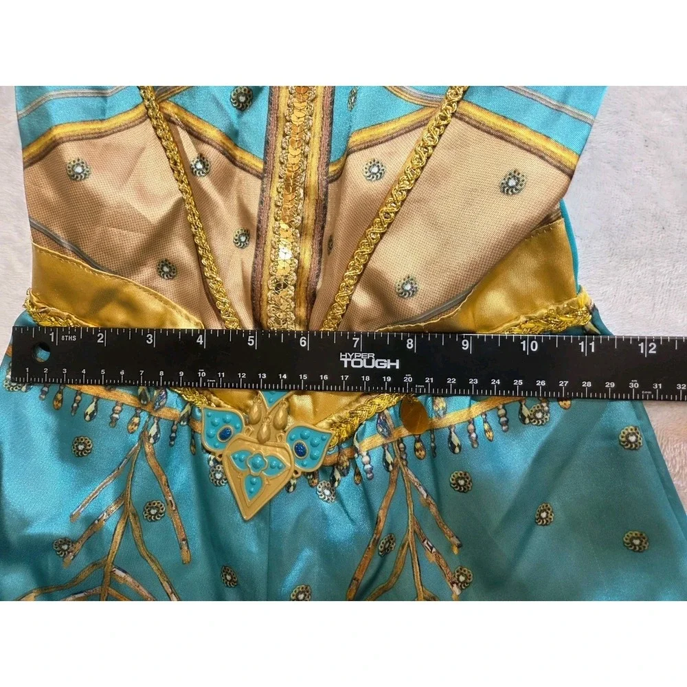 385 Disney Aladdin Jasmine Jumpsuit Costume Girls XS 3T-4T Turquoise Gold